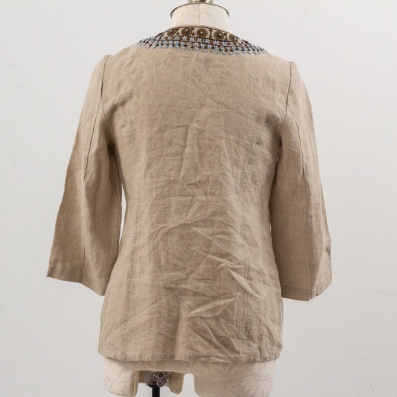Chico's XS S Linen Embellished Blazer Jacket Layer - Picture 8 of 12